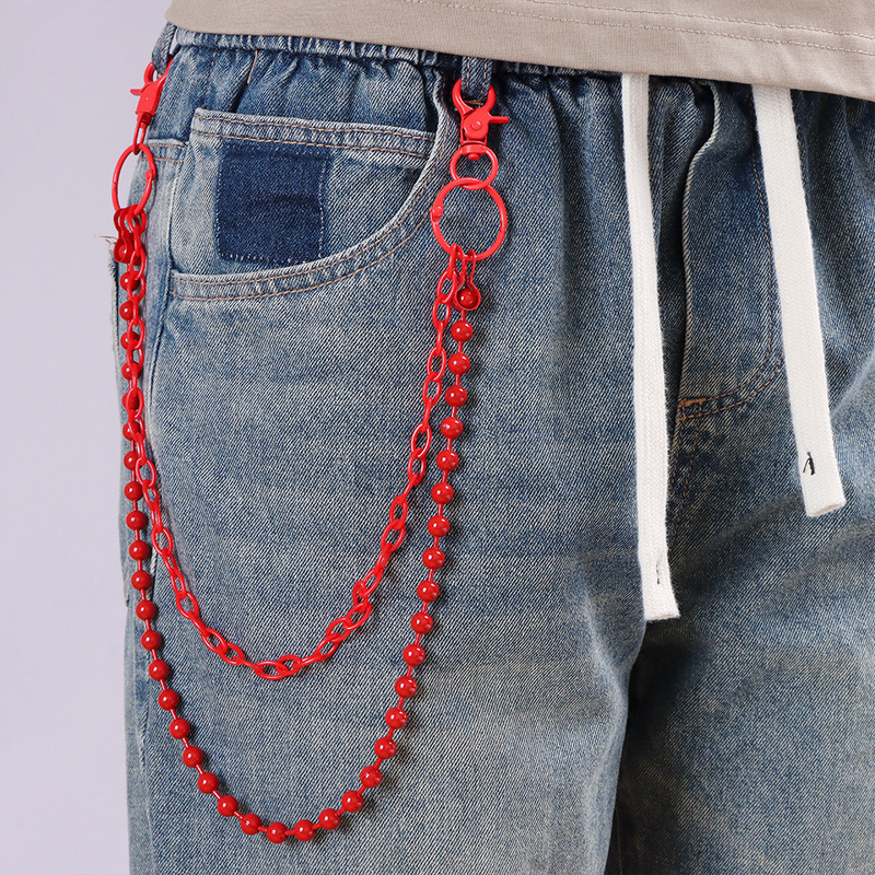 Street Fashion Jewelry - Helderrode kralenbroekketting met meerdere lagen, Harajuku