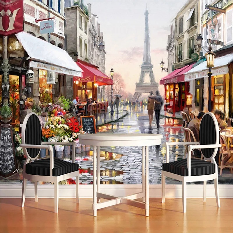 Street Fashion Wallpaper - Europese stijl straat olieverfschilderij 3D foto