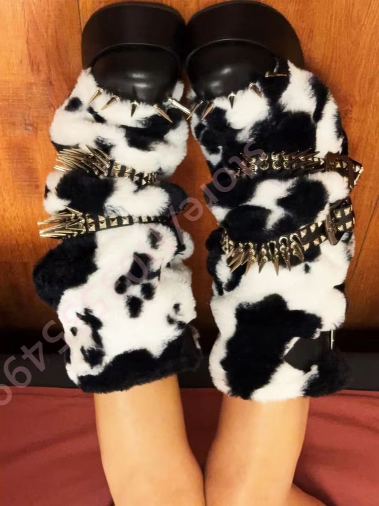 Street Fashion Winter 2026 - Winter Platform Koeienprint Pluche Laarzen Punk