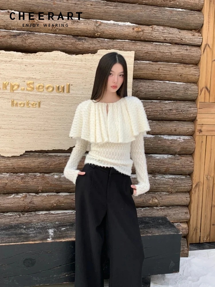 Street Fashion Winter 2026 - CHEERART Designer Mantel Gebreide Blouse Met