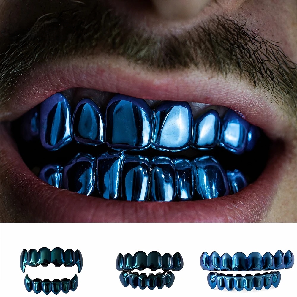 Street Fashion Jewelry - Donkerblauwe Hip Hop Grillz Set 6-8