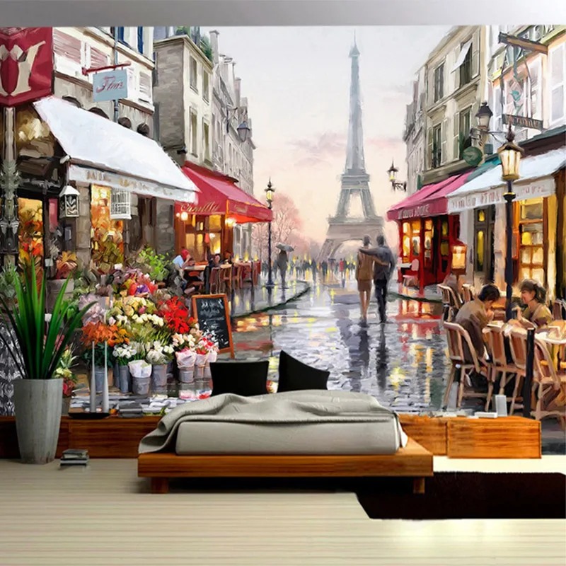 Europese stijl straat olieverf - Street Fashion Wallpaper recensie en prijs