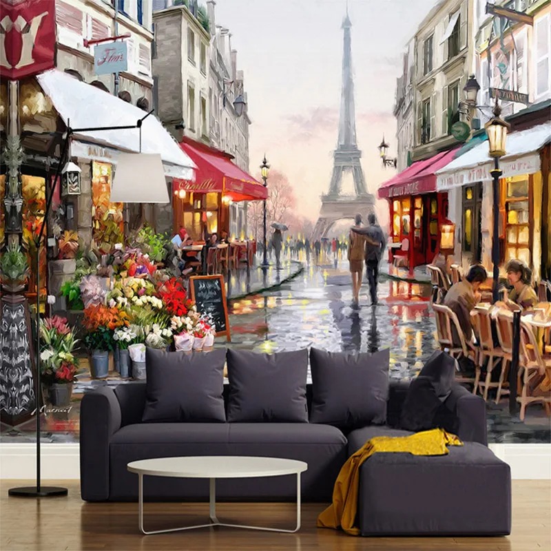 Europese stijl straat olieverf - Street Fashion Wallpaper recensie en prijs